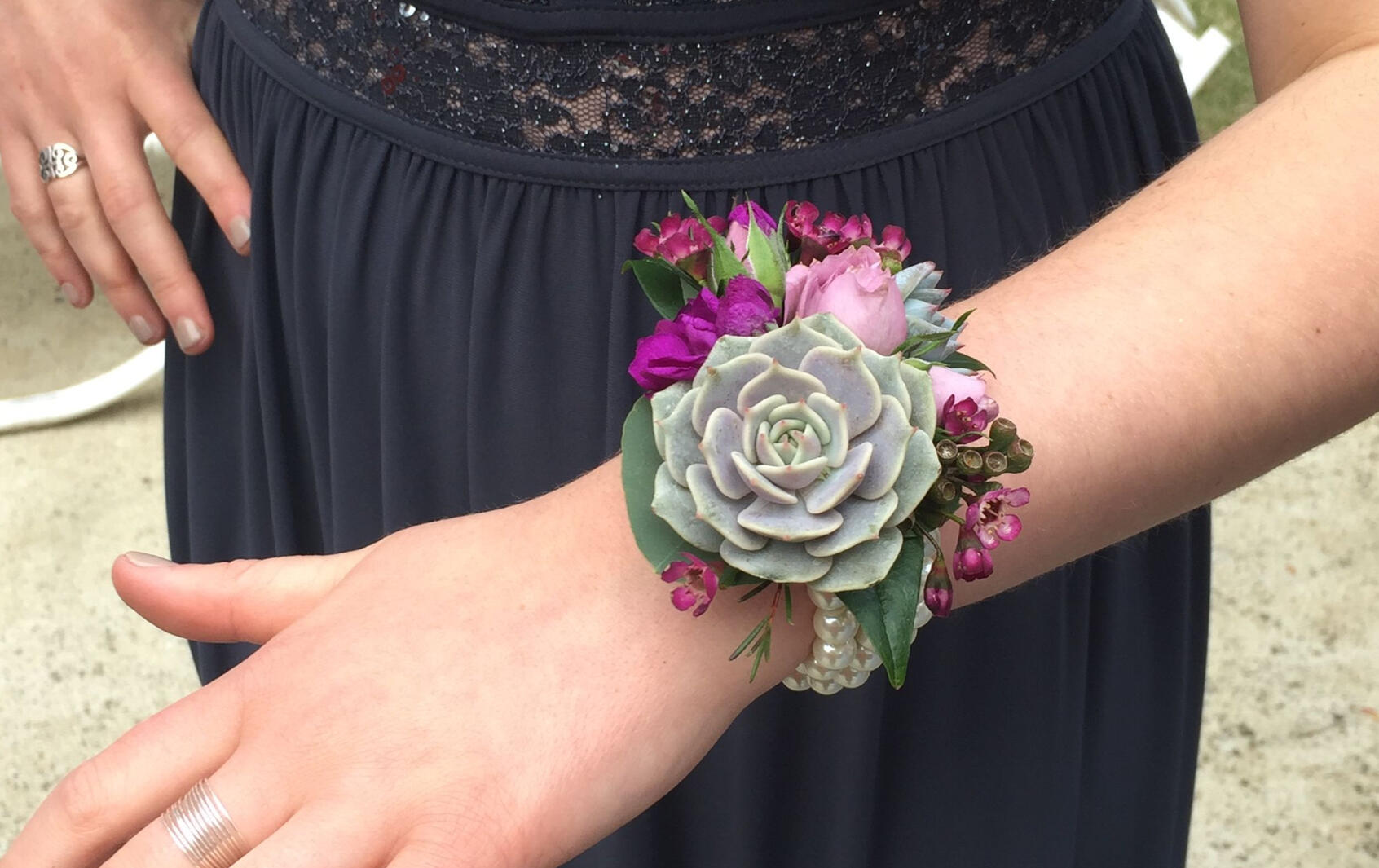 Succulent wrist corsage in purple